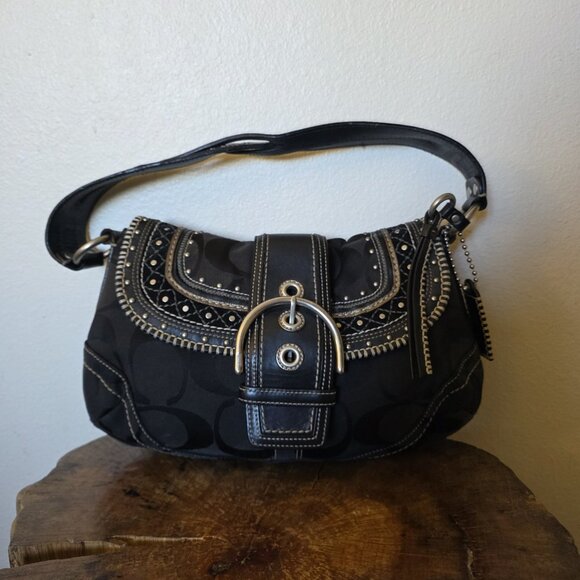 Coach 10484 Y2K Soho Black Signature Jacquard & Leather Studded Buckle Shoulder - Picture 9 of 16